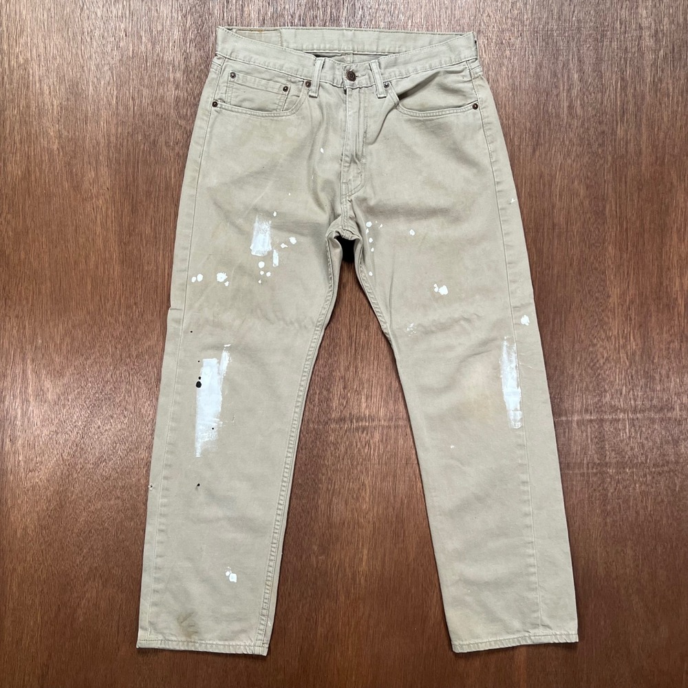 Levis 505 34x30 Tan Khaki Paint Splatter Distressed Regular Fit Pants